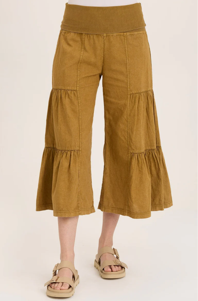 XCVI Wearables Linen Side-Tier Wide Leg Palazzo