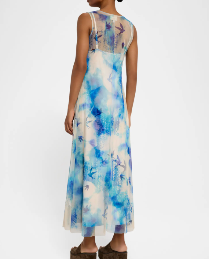 Johnny Was Makani Floral-Embroidered Mesh Midi Dress