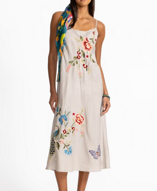 Johnny Was Linen Modern Slip Dress