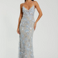 Mac Duggal Blue Embroidered Sleeveless Open Back Column Gown