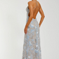 Mac Duggal Blue Embroidered Sleeveless Open Back Column Gown