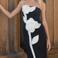 Ieena for Mac Duggal Black Strapless Crepe Dress With 3D Satin Flower