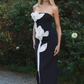 Ieena for Mac Duggal Black Strapless Crepe Dress With 3D Satin Flower