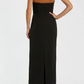 Ieena for Mac Duggal Black Strapless Crepe Dress With 3D Satin Flower