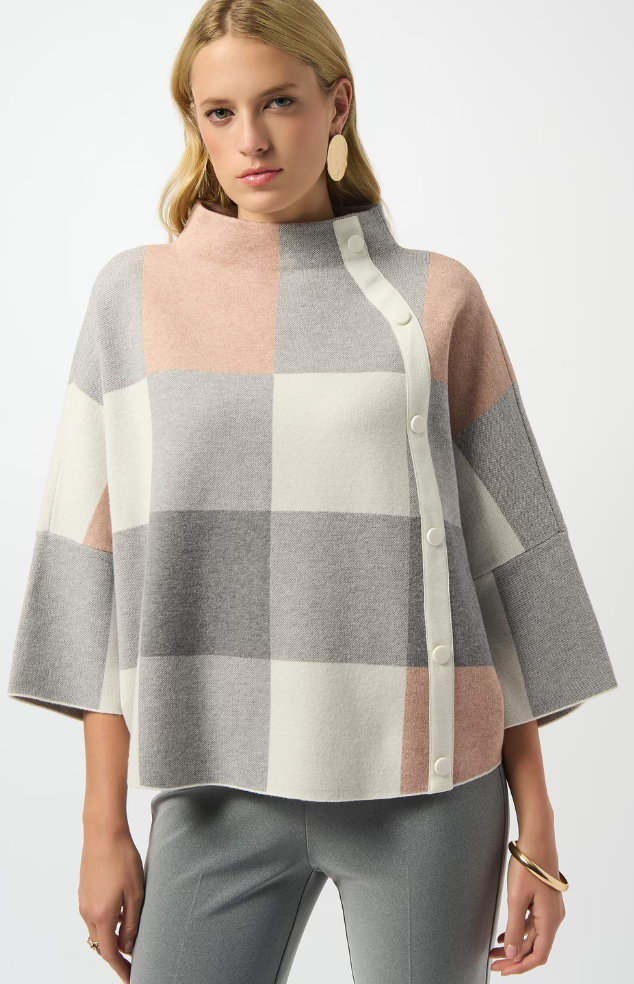 Joseph Ribkoff Plaid Jacquard Sweater Knit Top