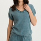 XCVI Bower Gauze/Jersey Tabbed-Sleeve Bubble-Hem V-Neck Tee
