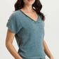 XCVI Bower Gauze/Jersey Tabbed-Sleeve Bubble-Hem V-Neck Tee