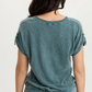 XCVI Bower Gauze/Jersey Tabbed-Sleeve Bubble-Hem V-Neck Tee