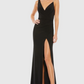 Ieena Mac Duggal Black Faux Wrap Pearl Strap Gown