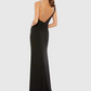 Ieena Mac Duggal Black Faux Wrap Pearl Strap Gown