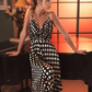 Mac Duggal Black Pleated Charmeuse Polka Dot V-Neck Jumpsuit