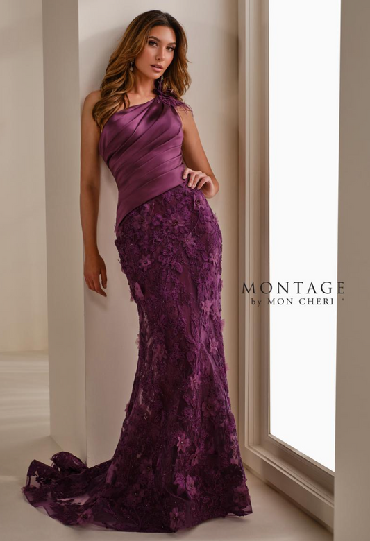 MONTAGE Floral One Shoulder Mermaid Gown