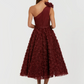 Ieena Mac Duggal Red One Shoulder Rosette A Line Midi Dress with 3D Flower