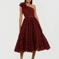 Ieena Mac Duggal Red One Shoulder Rosette A Line Midi Dress with 3D Flower