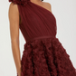 Ieena Mac Duggal Red One Shoulder Rosette A Line Midi Dress with 3D Flower