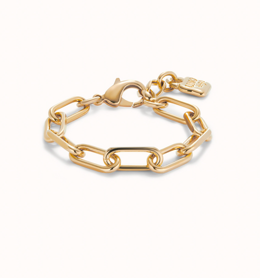 UNO DE 50 Ser Valiente Gold Paper clip link bracelet with padlock