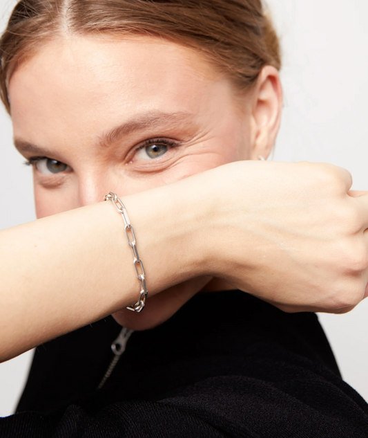 UNO DE 5O Silver Rectangular link chain bracelet