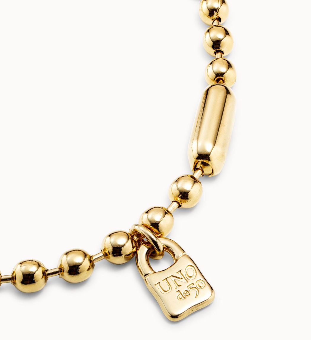 UNO DE 50 Snowflake Gold Short beaded necklace with padlock
