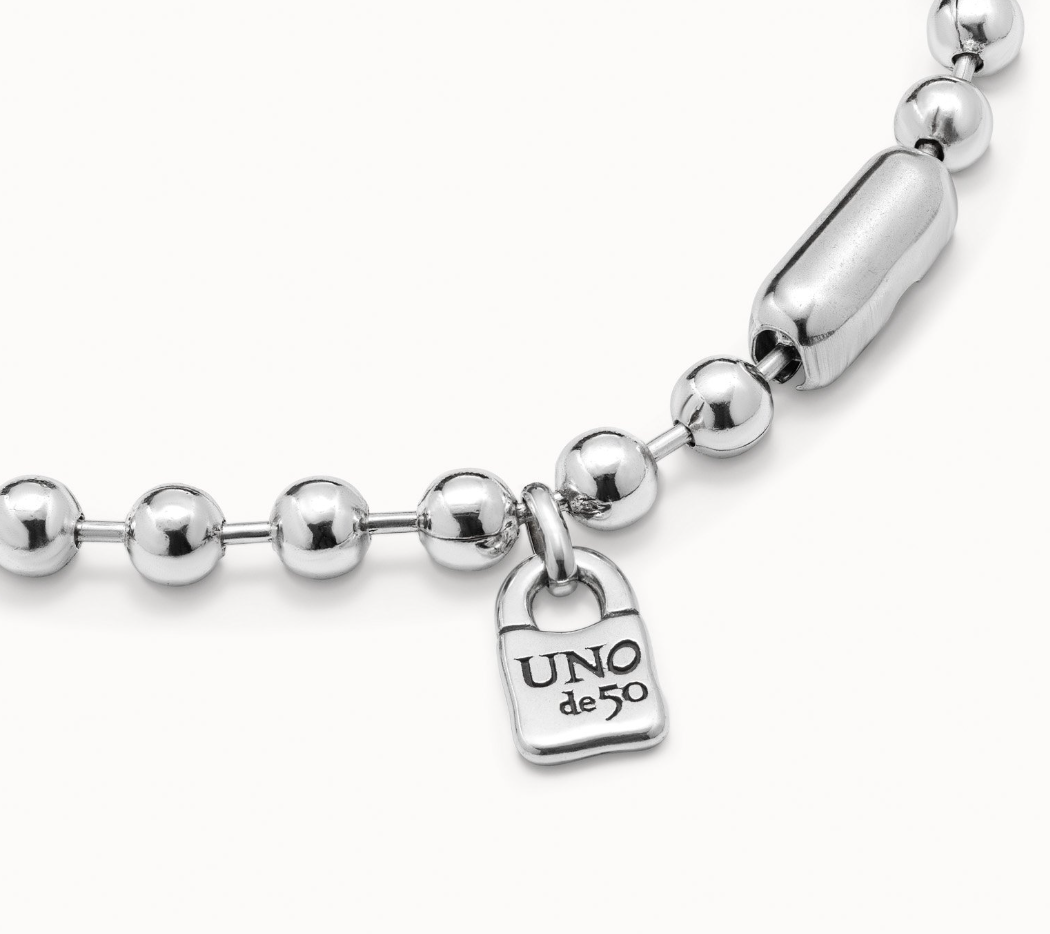 UNO DE 50 COPITO DE NIEVE Silver Short beaded necklace with padlock