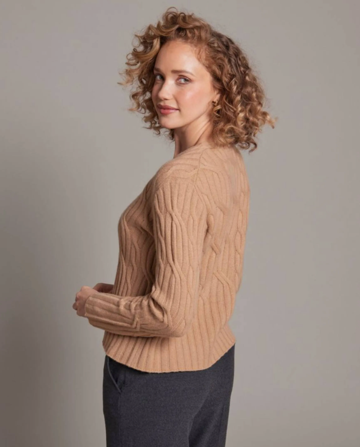 Alashan Cashmere 100% Cashmere Maxine Cable V Neck Sweater