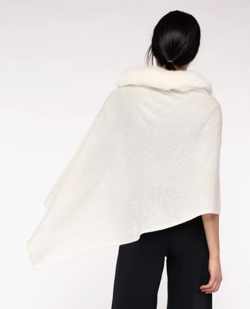 Alashan Cashmere 100% Cashmere LUXE Windchill Fox Trim Topper