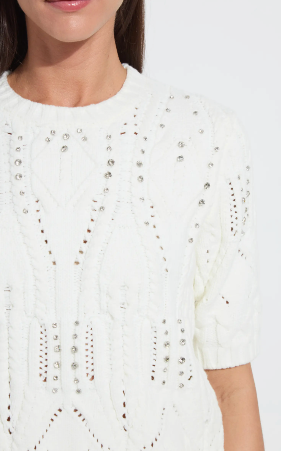 LYSSE Hadley Cozy Short Sleeve Embellished Cable Sweater