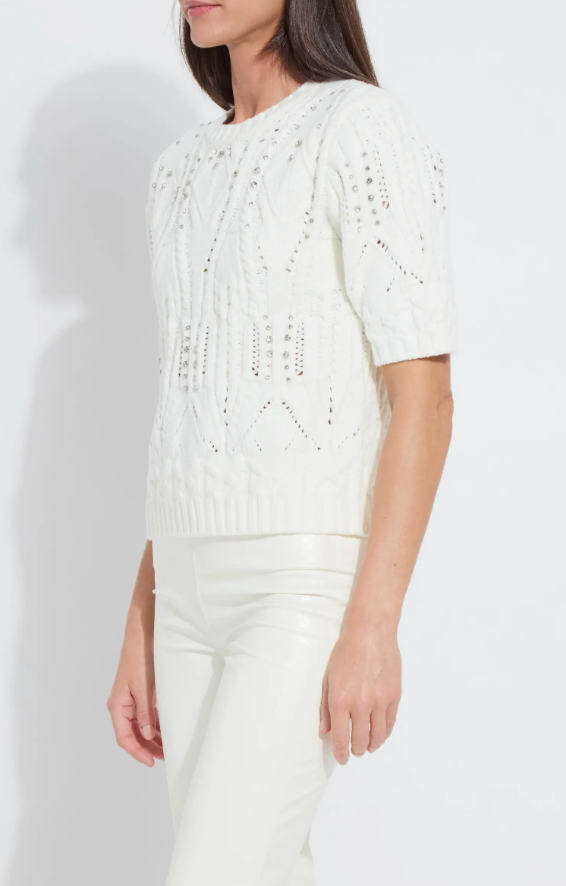 LYSSE Hadley Cozy Short Sleeve Embellished Cable Sweater