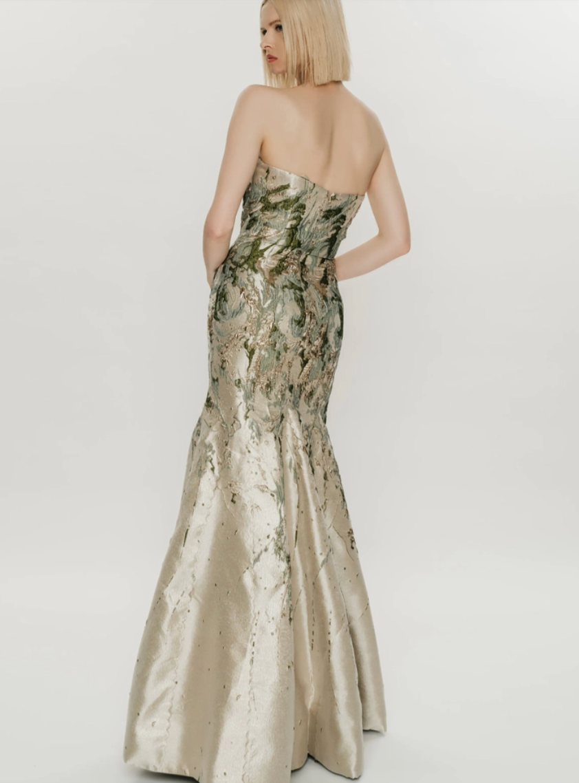 HYNES PARK Brocade Straight Neckline Evening Gown