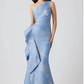 Teri Jon by Rickie Freeman Metallic Jacquard One Shoulder Gown
