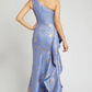 Teri Jon by Rickie Freeman Metallic Jacquard One Shoulder Gown
