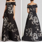 Teri Jon by Rickie Freeman Off-Shoulder Metallic Flower Jacquard Gown
