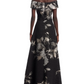 Teri Jon by Rickie Freeman Off-Shoulder Metallic Flower Jacquard Gown