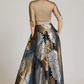 Teri Jon Taffeta Shirt Gown With Feather Pattern