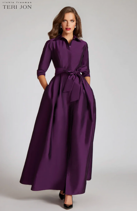 Teri Jon Taffeta Shirt Waist Gown