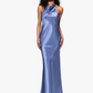 Betsty & Adam Shannon Halter Necktie Floor Length Dress