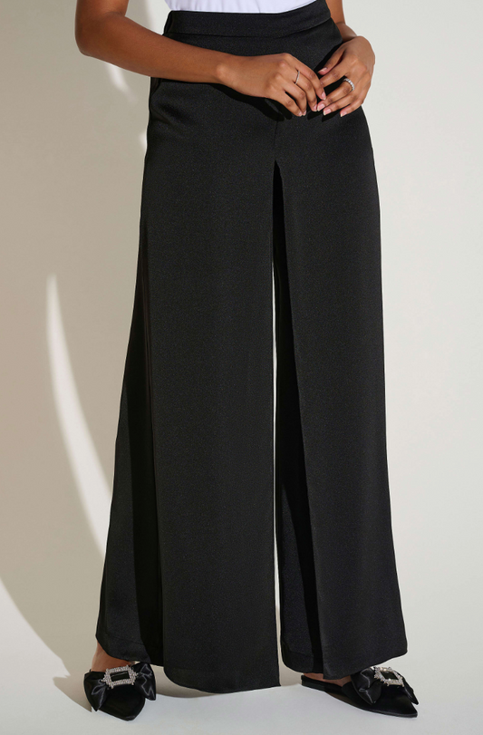 Joseph Ribkoff Signature Satin Wide Leg Pants with Front Overlay