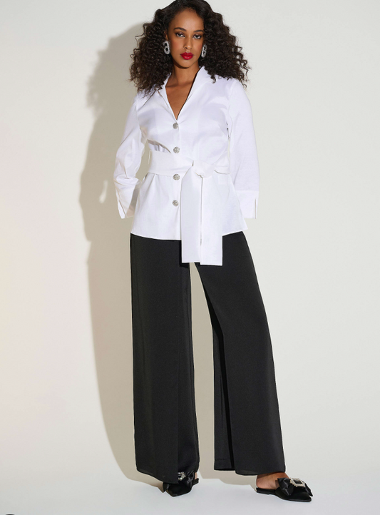 Joseph Ribkoff Signature Satin Wide Leg Pants with Front Overlay
