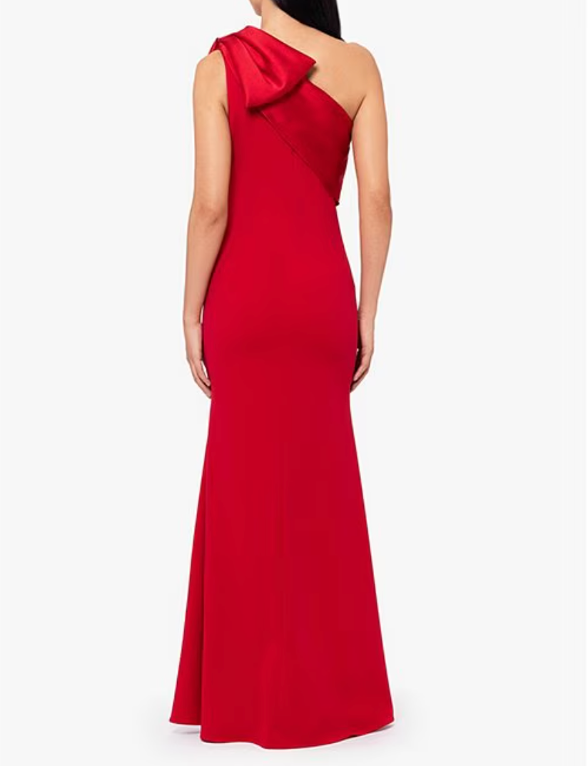 Betsy & Adam Women's Bow-Trimmed One-Shoulder Gown