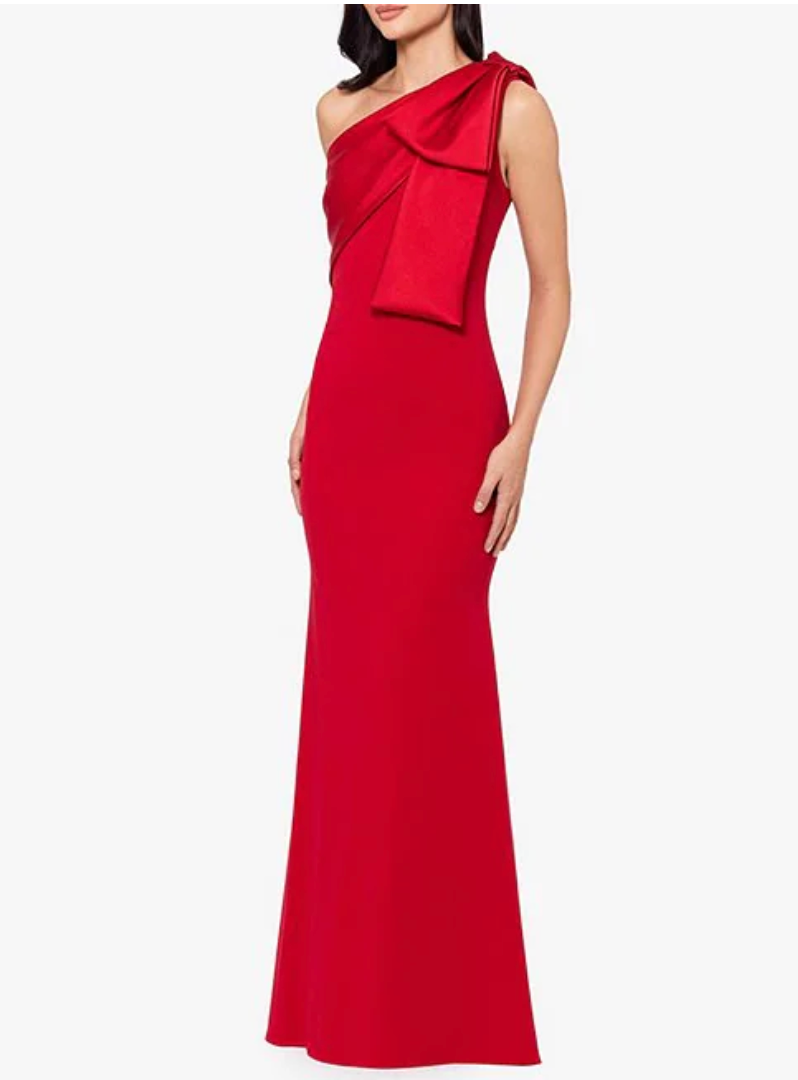 Betsy & Adam Women's Bow-Trimmed One-Shoulder Gown