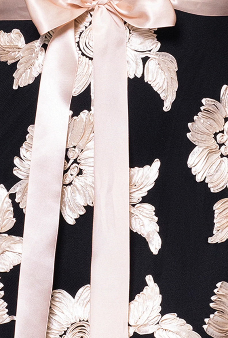 Betsy & Adam Juliana Soutache Mesh Long Sleeve Floor Length Dress