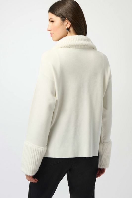 Joseph Ribkoff Sweater Knit Coat With Fur Trim