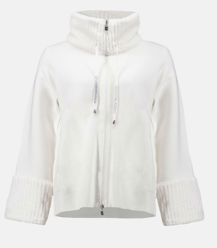 Joseph Ribkoff Sweater Knit Coat With Fur Trim