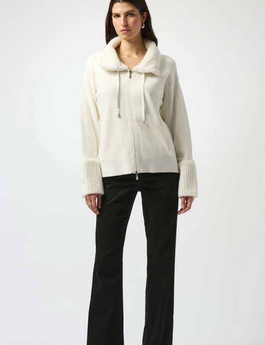 Joseph Ribkoff Sweater Knit Coat With Fur Trim