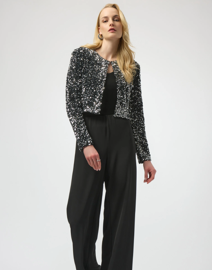 Joseph Ribkoff Sequined Velvet Cropped Cover-Up Jacket