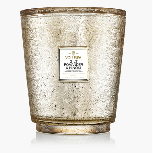 VOLUSPA Gilt Pomander & Hinoki 5 Wick Hearth Candle