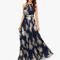 Betsy & Adam Ilaria Long Halter Foil Print Dress
