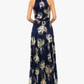 Betsy & Adam Ilaria Long Halter Foil Print Dress