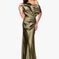 Betsy & Adam Sofia Satin Drop Shoulder Floor Length Dress