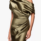 Betsy & Adam Sofia Satin Drop Shoulder Floor Length Dress