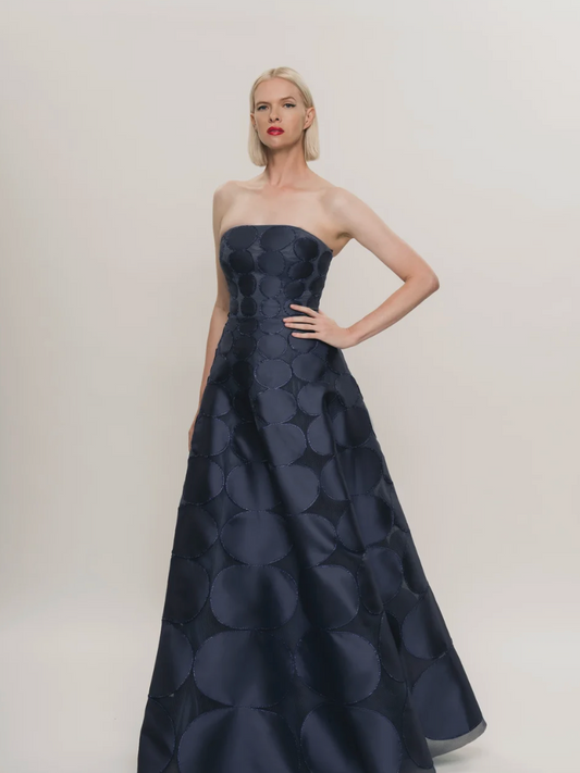 Hynes Park Strapless Textured Circular Mikado Dress